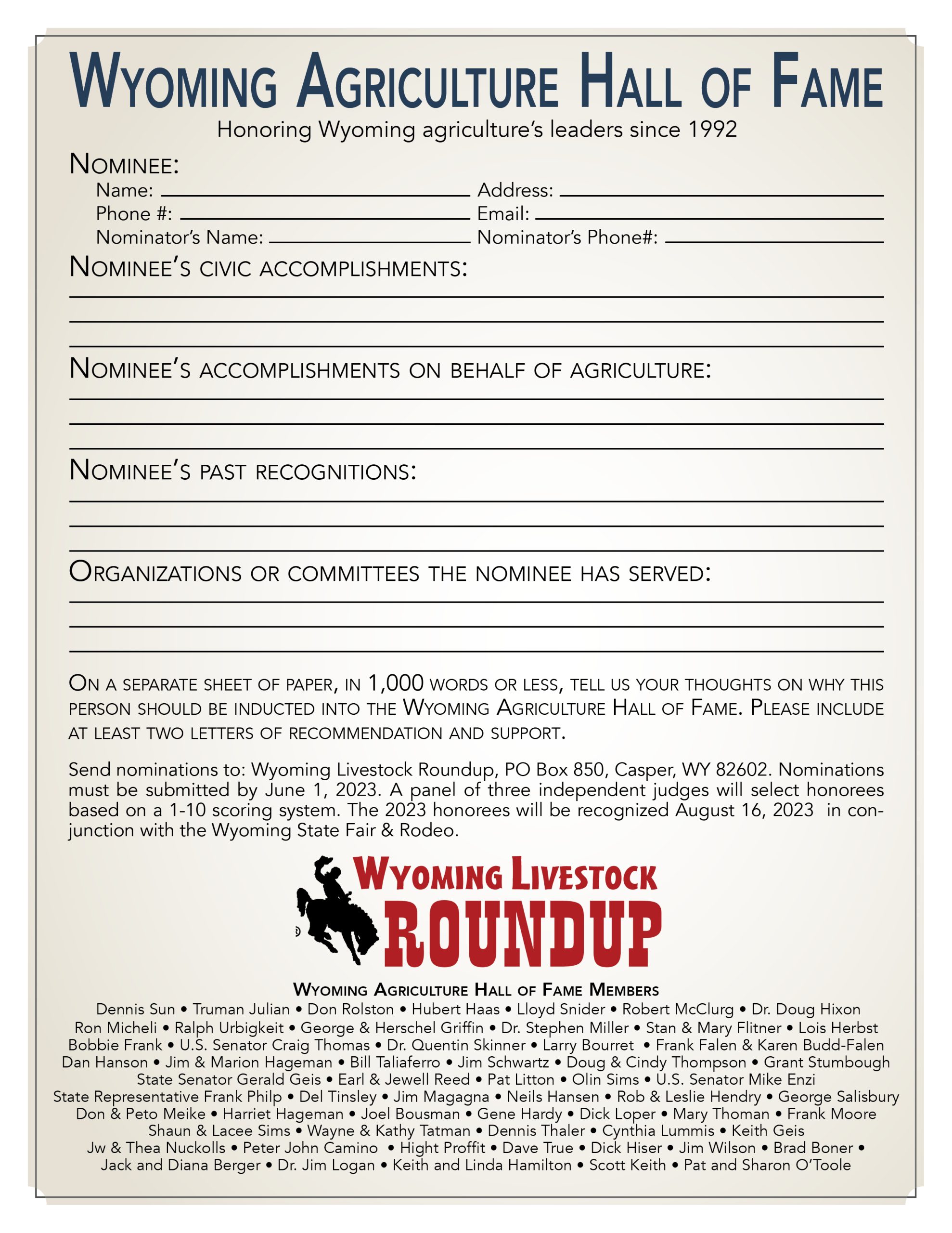 Ag Hall of Fame open for nominations Wyoming Livestock Roundup